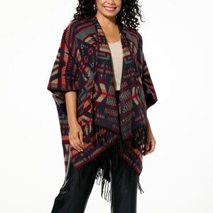 🌈Vince Camuto Western Jacquard Open Front Poncho - One Size